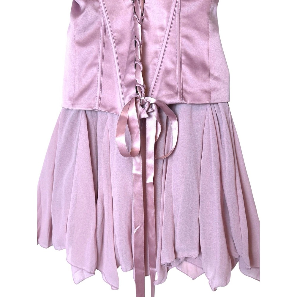 Oh Polly Mauve Pink Satin Corset Lace Up Mini Dress Coquette Fairycore US 2 - Picture 4 of 9